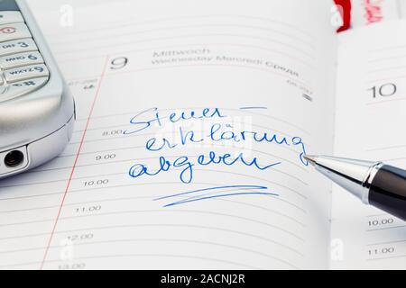 Entrata in calendario: invia di ritorno fiscale Foto Stock