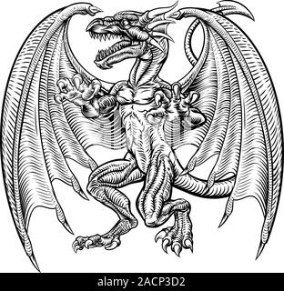 Vintage stile retrò Dragon Illustrazione Vettoriale