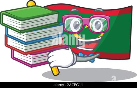 Studente con libro bandiera mauritania mascotte cartoon stile carattere Illustrazione Vettoriale