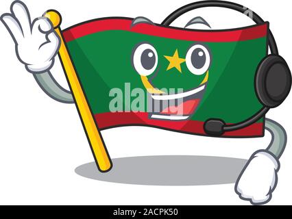 Bandiera mauritania Cartoon carino character design con cuffie Illustrazione Vettoriale