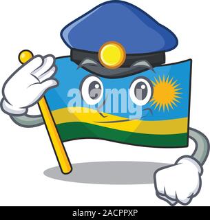 Bandiera del Ruanda personaggio dei fumetti vestito come un funzionario di polizia Illustrazione Vettoriale