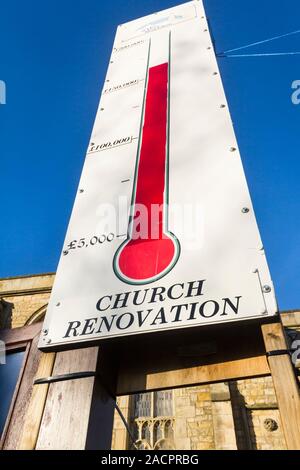 Chiesa rinnovo appello fondi totalizzatore sollevata in forma di un termometro in salita a Santa Maria Maddalena la chiesa di Inghilterra, Clitheroe Foto Stock
