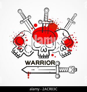 Warrior logo su sfondo bianco. Esercito di sfondo vettoriale. Logo vettoriale modello. Logotipo. Concezione della storia. Icona di storia. Il guerriero spartano vettore. Illustrazione Vettoriale