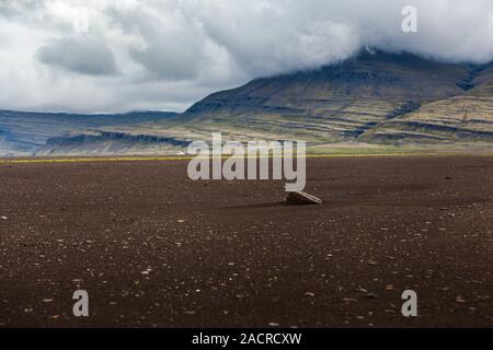 Rock che spuntavano della sabbia in Islanda Foto Stock