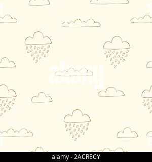 Carino il Cloud seamless Pattern. Scandinavian disegnati a mano stile. Giorno di pioggia. Illustrazione Vettoriale