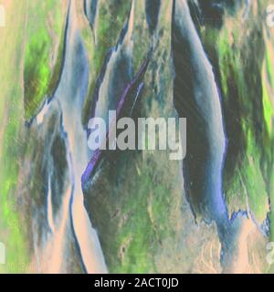 Sfondo in legno afflitto con graffi e tinte sbiadite. Foto Stock