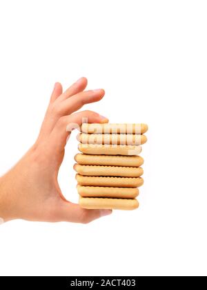 Mano trattiene gioco soda saltine cracker. Foto Stock