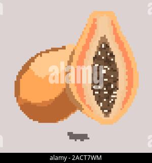 La papaia isolata su uno sfondo grigio. Metà e tutta arancione papaya. Illustrazione Vettoriale