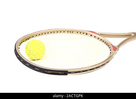 Grigio a racchetta da tennis e sfera gialla Foto Stock