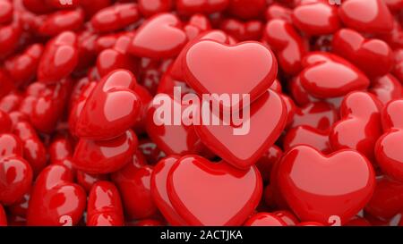 Lucido lucida Valentine cuori sfondo. Computer resi illustrazione Foto Stock