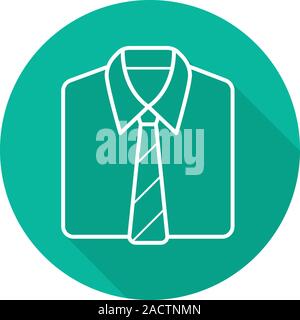 Camicia e cravatta lineare piana lunga ombra icona. Gli uomini dell'ufficio uniforme. Linea del vettore simbolo Illustrazione Vettoriale