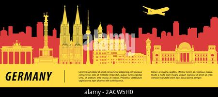 Germania famoso silhouette con colori blu e bianco,design illustrazione vettoriale Illustrazione Vettoriale