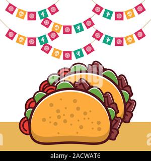 Tacos delizioso cibo messicano con ghirlande Illustrazione Vettoriale