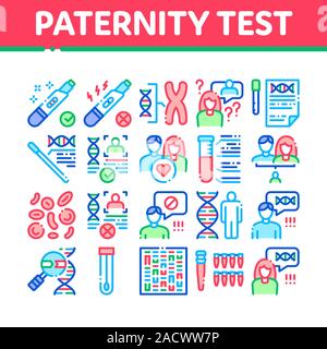 Test di paternità Dna raccolta di set di icone vettore Illustrazione Vettoriale