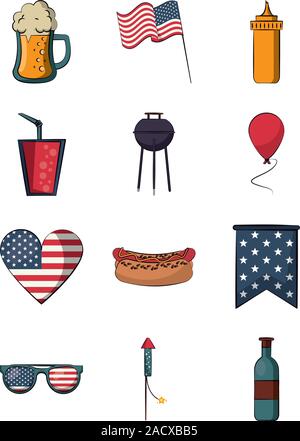 Bundle di Stati Uniti d'America set di icone Illustrazione Vettoriale