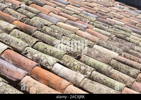 Il vecchio tetto di tegole come sfondo Foto Stock