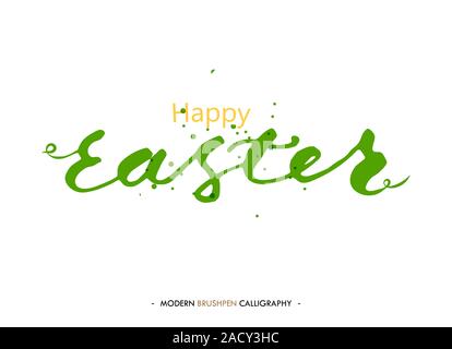 Felice Pasqua scritte scrivere con la penna a spazzola Foto Stock