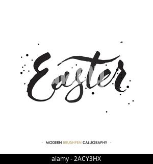 Felice Pasqua scritte scrivere con la penna a spazzola Foto Stock