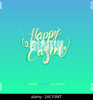 Felice Pasqua calligraphy scrivere con la penna a spazzola Foto Stock