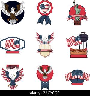 Bundle di Stati Uniti d'America set di icone Illustrazione Vettoriale