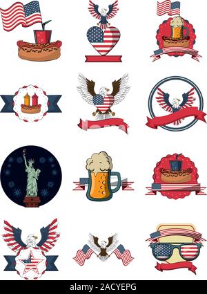 Bundle di Stati Uniti d'America set di icone Illustrazione Vettoriale