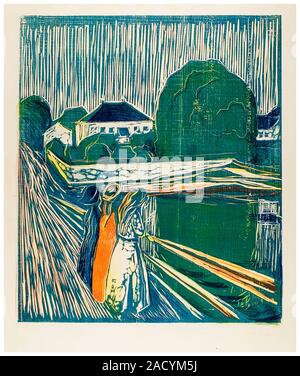 Edvard Munch, le ragazze sul ponte, xilografia stampa, 1918 Foto Stock