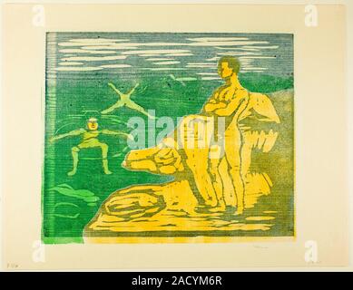 Edvard Munch, ragazzi di balneazione, xilografia stampa, 1899 Foto Stock