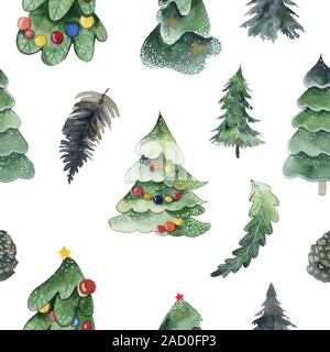 Modello senza giunture di albero di natale elementi, doodle, eve Foto Stock