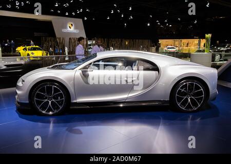 Bruxelles - Jan 10, 2018: nuova Bugatti Chiron super car ha montrato all Expo di Bruxelles Autosalon motor show Foto Stock