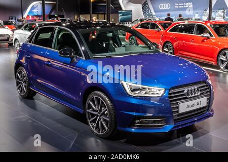 Bruxelles - Jan 10, 2018: Audi A1 economy car presentati presso il Bruxelles Motor Show. Foto Stock