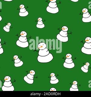 Carino pupazzo di neve sfondo verde. Natale seamless pattern. stagione illustrazione. Modelli di inverno Foto Stock