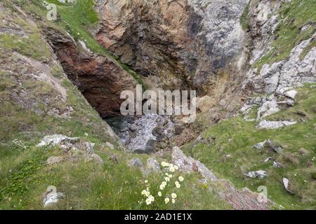 Devil's foro sul canale isola Jersey, Regno Unito Foto Stock