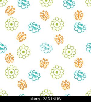 Seamless Texture con fiori e farfalle, Eleganza Pattern Foto Stock