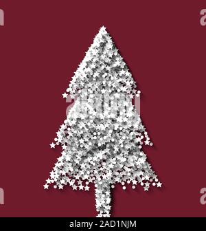 Fir Tree xmas su sfondo rosso realizzato da bianco brina particelle Foto Stock