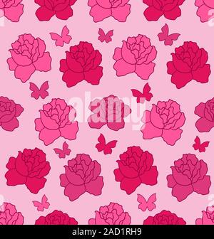 Seamless Texture con rose fiori e farfalle, Rosa Romant Foto Stock