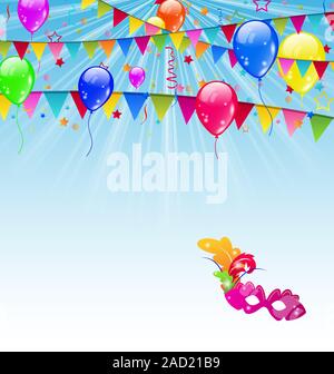 Sfondo di carnevale con maschera, coriandoli, palloncini Foto stock - Alamy