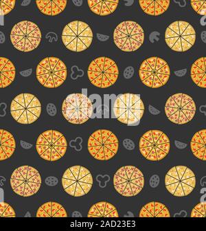 Modello senza cuciture con set di diverse pizze. Cibo colorato sfondo Foto Stock