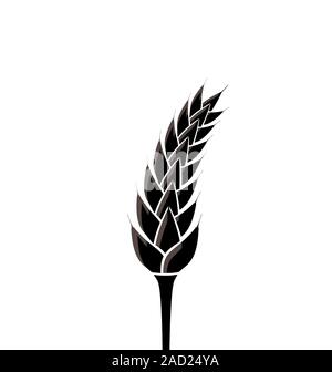 Silhouette nera di spikelet di grano isolato su sfondo bianco Foto Stock