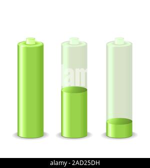 Impostare lo stato del livello di carica della batteria, isolato su sfondo bianco Foto Stock