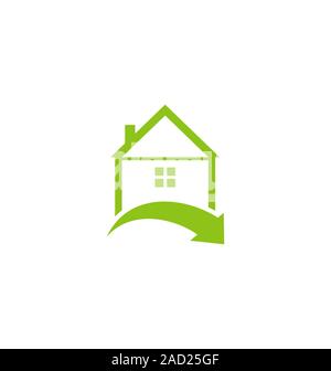 Icona home eco con foglie isolati su sfondo bianco Foto Stock