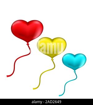 Cuori colorati palloncini isolati su sfondo bianco Foto Stock