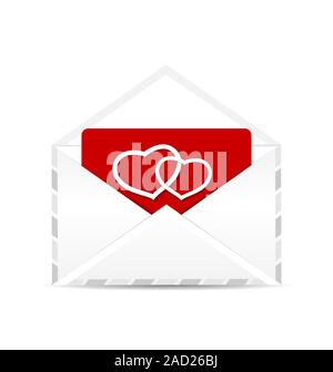 Busta aperta con la cartolina di San Valentino Foto Stock