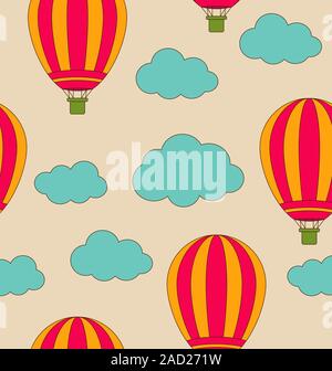 Retrò Seamless Pattern di viaggio di palloncini di aria e nuvole Foto Stock