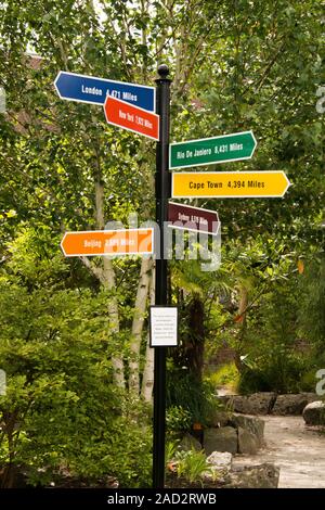 Paese cartello in 'Il Mondo Giardino' a Lullingstone Castle.Kent. Regno Unito Foto Stock