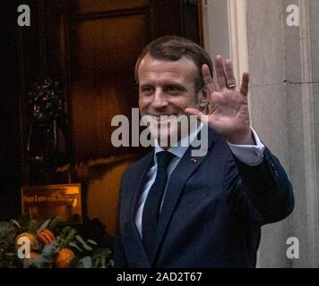 Londra REGNO UNITO 3° dic. 2019 i leader della NATO si arriva a 10 Downing Street durante il vertice della NATO Emmanuel Macron Presidente della Francia di credito DavidsonAlamy Ian Live News Foto Stock