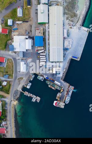 Porto, Bildudalur, Arnarfjordur fiordo, Westfjords, Islanda Foto Stock