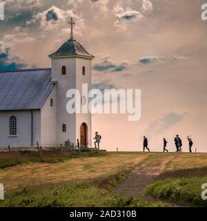 Chiesa Flatey Flatey, isola nel Breidafjordur, Westfjords, Islanda Foto Stock