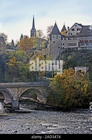Castello Laufen, Cascate del Reno, vicino Schaffhausen, Svizzera Foto Stock