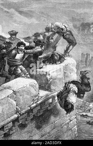 Assassinio di giacobini detenuti durante la rivoluzione francese. Illustrazione di antiquariato. 1890. Foto Stock