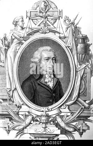 Jean-Bertrand Feraud, membro dei giacobini durante la rivoluzione francese. Nato 1759, morì nel 1795. Illustrazione di antiquariato. 1890. Foto Stock